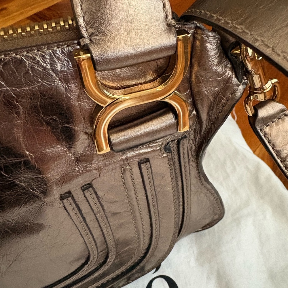Chloe Small Marcie Metallic Bronze/Gold Crossbody Satchel, NEW - Picture 8 of 17